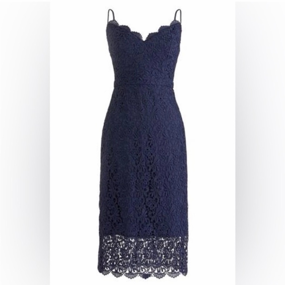 J. Crew Navy Lace Spaghetti Strap Midi Dress - NWT